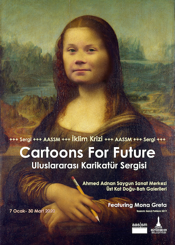 Cartoon: Mona Greta Exhibition Izmir (medium) by Vanessa Oxygen tagged cartoonsforfuture,fridays,future,fff,exhibition,thunberg,greta,mona,lisa,izmir,ahmed,adnan,saygun,arts,center,climate,change,crisis