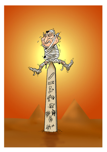 Cartoon: Hosni Mubarak (medium) by Hilmi Simsek tagged egypt,simsek,hilmi,mubarak,hosni,rebellion