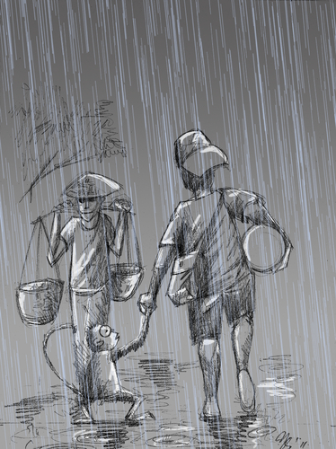 Cartoon: RAINY DAY (medium) by yan setiawan tagged monkey