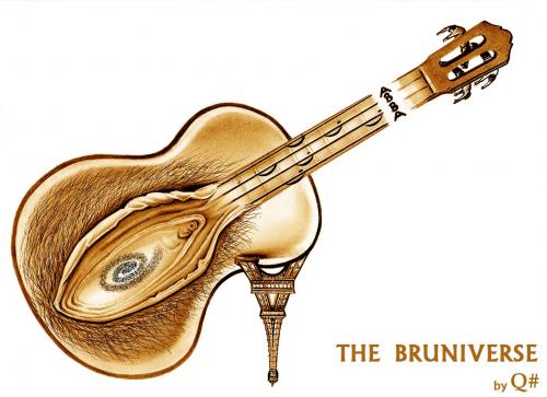 Cartoon: THE BRUNIVERSE (medium) by QUIM tagged bruni,guitar,vagina,universe,verses,eiffel,tower,carla,music,love,men