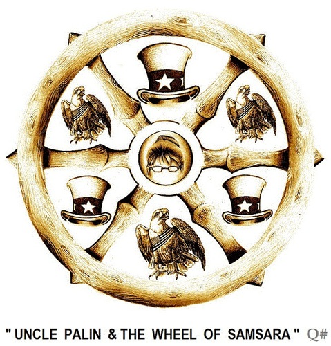 Cartoon: THE WHEEL OF UNCLE PALIN (medium) by QUIM tagged uncle,sam,sara,palin,america,quimericas