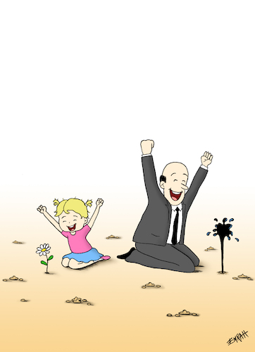 Cartoon: What is happiness? (medium) by emraharikan tagged happiness,flower,rich,poor,power,oil,money