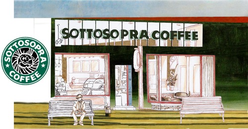 Cartoon: Sotto Sopra coffee ESTERNO (medium) by lermaiona tagged gimp,sognialsottosopra,sass,hopper