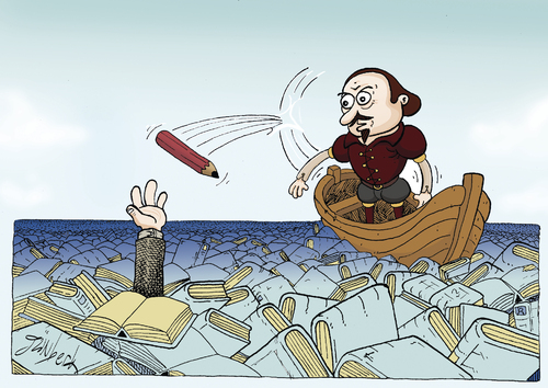 Cartoon: Ocean of literature (medium) by gunberk tagged shakespeare,books,pen,sea,ocean,poem,author