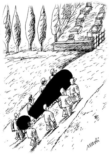 Cartoon: Curiously died (medium) by Medi Belortaja tagged funeral,burial,mark,exclamation,died,curiously