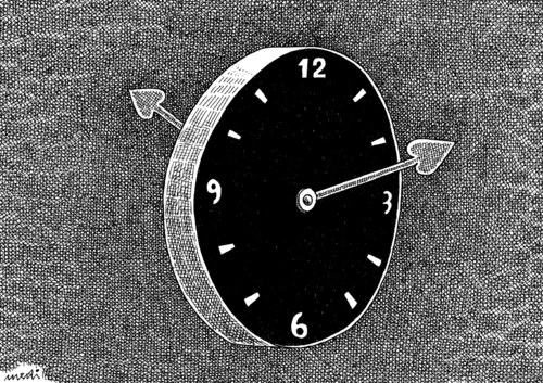 Cartoon: absurd clock (medium) by Medi Belortaja tagged lovers,love,heart,time,clock,absurd