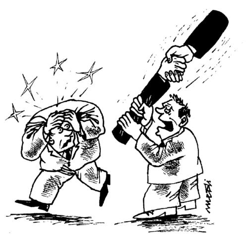 Cartoon: after agreement (medium) by Medi Belortaja tagged beat,handshake,agreement,beating,partners,violence