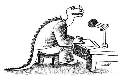 Cartoon: ancient politician (medium) by Medi Belortaja tagged dinosaur,ancient,speech,politicians
