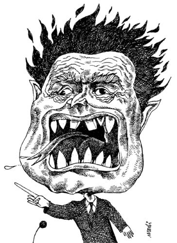 Cartoon: anger politician (medium) by Medi Belortaja tagged threatening,teeth,missile,bomb,speech,politician,anger,threat