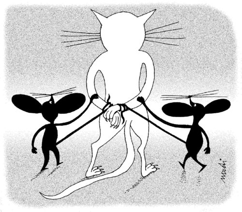 Cartoon: cat custody of mice (medium) by Medi Belortaja tagged humor,cat,mouses,arrest