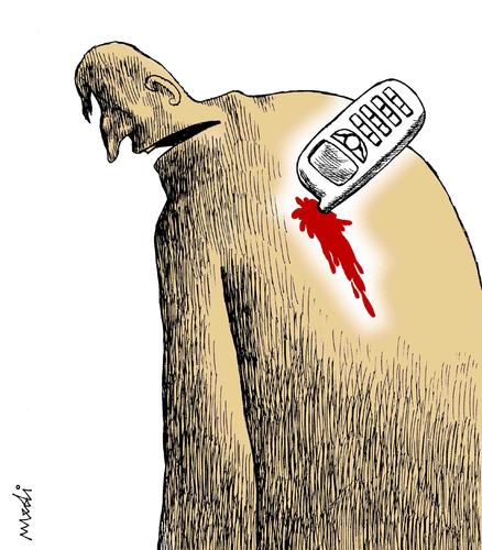 Cartoon: bad news (medium) by Medi Belortaja tagged news,bad,kill,murder,mobile