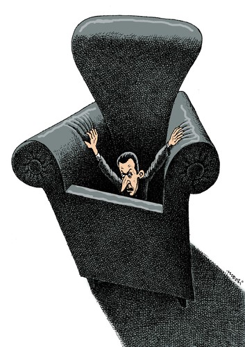 Cartoon: bashar falling (medium) by Medi Belortaja tagged power,armchair,chair,falling,fall,assad,al,bashar,syria