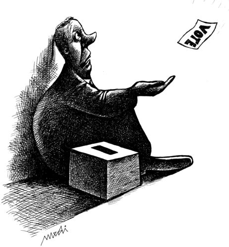Cartoon: before elections (medium) by Medi Belortaja tagged elections,before,ballot,box,vote,beggar,beggary,poor,poverty