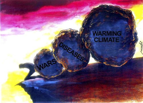 Cartoon: big stones of millenium (medium) by Medi Belortaja tagged diseases,war,abyss,danger,millenium,stones,warming,climate