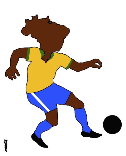 Cartoon: brazilian footballer (medium) by Medi Belortaja tagged brazil,brazilian,footballer,soccer,map,world,cup,2014