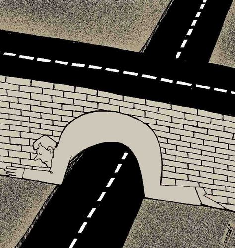 Cartoon: man bridge (medium) by Medi Belortaja tagged bridge,man,bow,roads,flexion