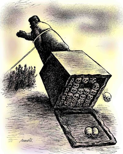 Cartoon: collapse of the dictator (medium) by Medi Belortaja tagged freedom,killed,skulls,monument,dictatorship,dictator,collapse