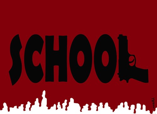 Cartoon: crimes at the school (medium) by Medi Belortaja tagged blood,gun,school,us,shooting,shoot,murder,killed,kill,crimes,crime