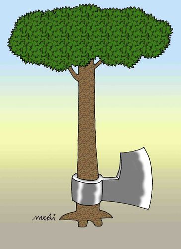Cartoon: securiform tree (medium) by Medi Belortaja tagged tree,securiform,ax,ecology
