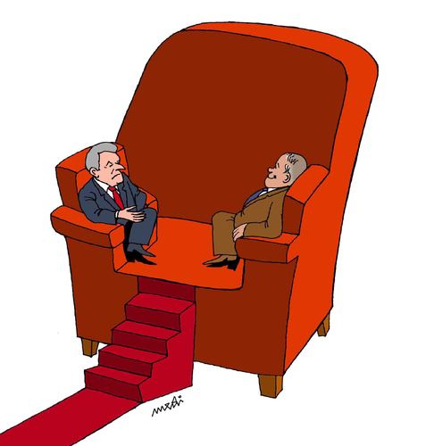 Cartoon: political chair (medium) by Medi Belortaja tagged negotiations,heads,chair,political