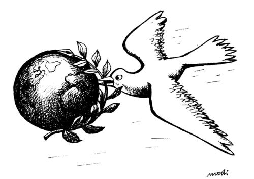 Cartoon: dove and the world (medium) by Medi Belortaja tagged globe,earth,world,peace,colombo,pigeon,dove