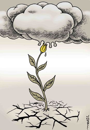 Cartoon: floral thirst (medium) by Medi Belortaja tagged ecology,field,cracked,water,rain,clouds,thirst,flower,floral,environment