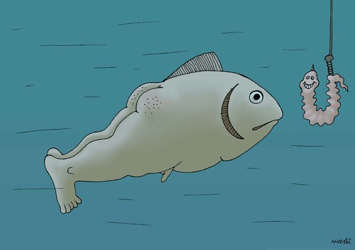 Cartoon: fool fish (medium) by Medi Belortaja tagged laught,smiling,fishing,naked,nude,worm,fish