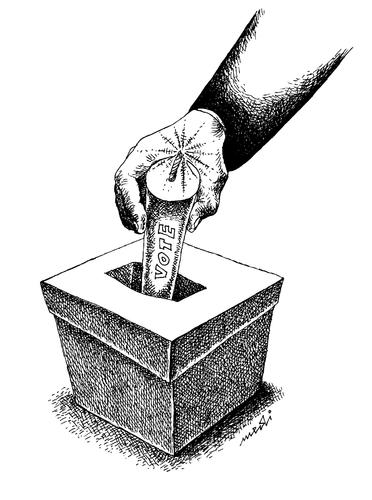 Cartoon: free elections (medium) by Medi Belortaja tagged elections,free,ballot,box,exclosiv,manipulation