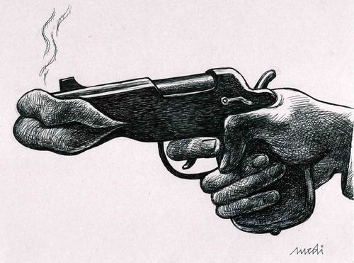 Cartoon: gun kiss (medium) by Medi Belortaja tagged lips,killer,kiss,gun