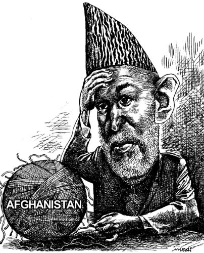 Cartoon: Hamid Karzai and Afghanistan (medium) by Medi Belortaja tagged afghanistan,and,karzai,hamid