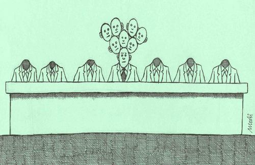 Cartoon: heads (medium) by Medi Belortaja tagged servants,meeting,chairman,chief,lider,head,heads,politics