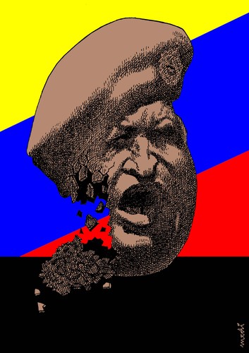 Cartoon: hugo chavez (medium) by Medi Belortaja tagged head,face,cancer,cracking,cracked,venezuela,president,chavez,hugo