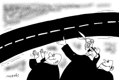 Cartoon: inauguration of new road (medium) by Medi Belortaja tagged scissors,road,inauguration