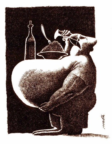 Cartoon: insabiatility (medium) by Medi Belortaja tagged table,macho,eat,drinking,food,belly,obese,obesity,eating,insabilitiaty