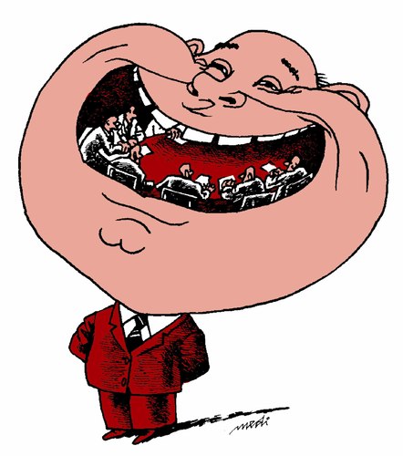 Cartoon: inside my mouth (medium) by Medi Belortaja tagged table,smile,mouth,meeting,head,chief