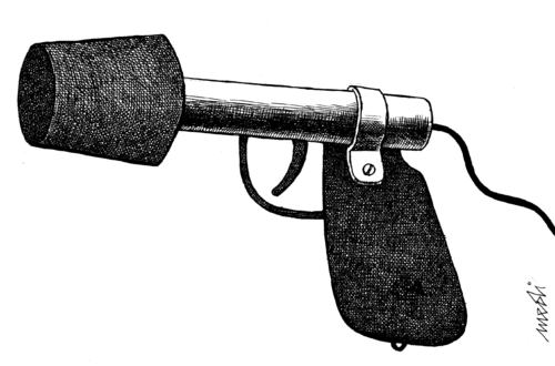 Cartoon: interview gun (medium) by Medi Belortaja tagged gun,interview,microphone,kill