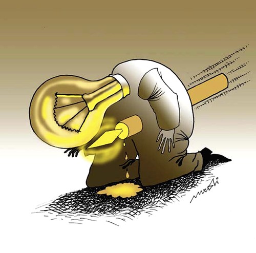 Cartoon: killing with candle (medium) by Medi Belortaja tagged lamp,bulb,candle,killing