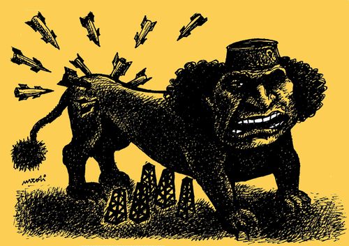 Cartoon: libyan lion (medium) by Medi Belortaja tagged oil,gaddafi,lion,libyan