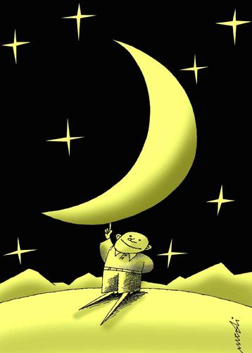 Cartoon: lightweight (medium) by Medi Belortaja tagged humor,man,keep,moon,weight,light