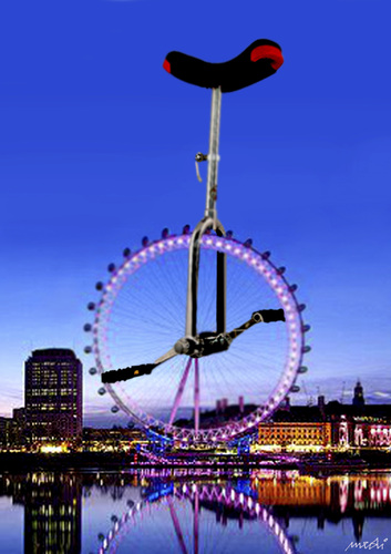 Cartoon: londons bike (medium) by Medi Belortaja tagged uk,carousel,circus,bicycle,bike,london,england