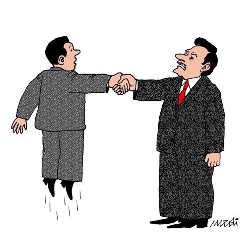 Cartoon: man without weight (medium) by Medi Belortaja tagged heads,handshake,weight,man,politics