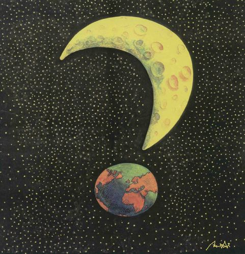 Cartoon: mark question (medium) by Medi Belortaja tagged question,mark,moon,eart