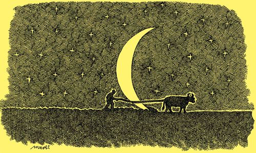 Cartoon: moon (medium) by Medi Belortaja tagged night,romantic,farmer,plowing,moon