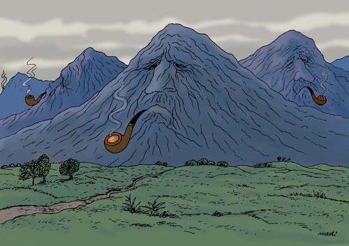 Cartoon: mountains with pipe (medium) by Medi Belortaja tagged humor,grandfadhers,faces,smoking,smoke,men,man,pipes,pipe,mountains