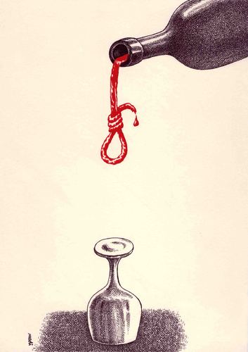 Cartoon: nature mortum (medium) by Medi Belortaja tagged rope,hanging,death,dead,alcohol,wine