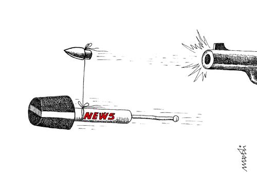 Cartoon: news (medium) by Medi Belortaja tagged microphone,bullet,gun,news,media