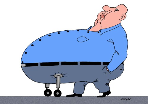 Cartoon: obese man (medium) by Medi Belortaja tagged walking,man,belly,wheels,obesity,obese,humor