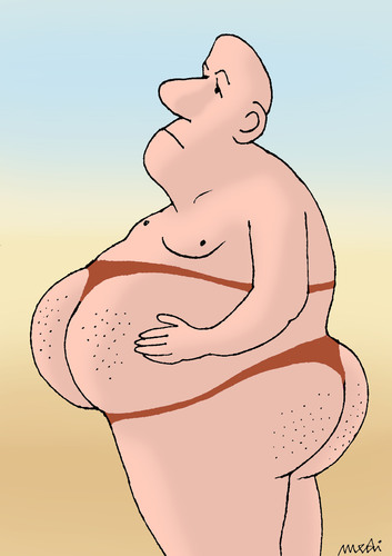 Cartoon: Abdominal strange (medium) by Medi Belortaja tagged obese,obesity,strange,abdominal,beach,man