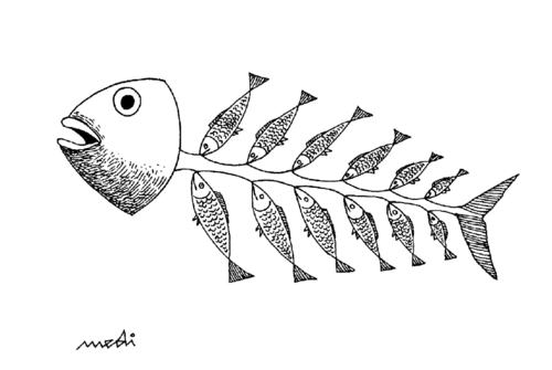 Cartoon: generations of young and old (medium) by Medi Belortaja tagged bones,fish,generations