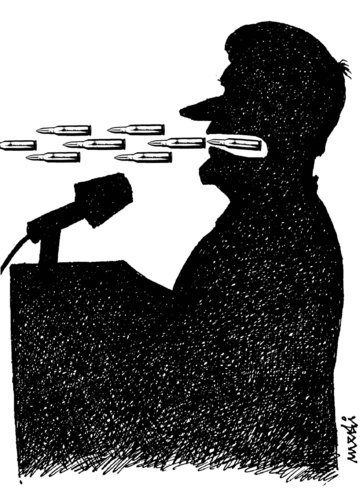 Cartoon: politician s speech (medium) by Medi Belortaja tagged speech,politician,bullets